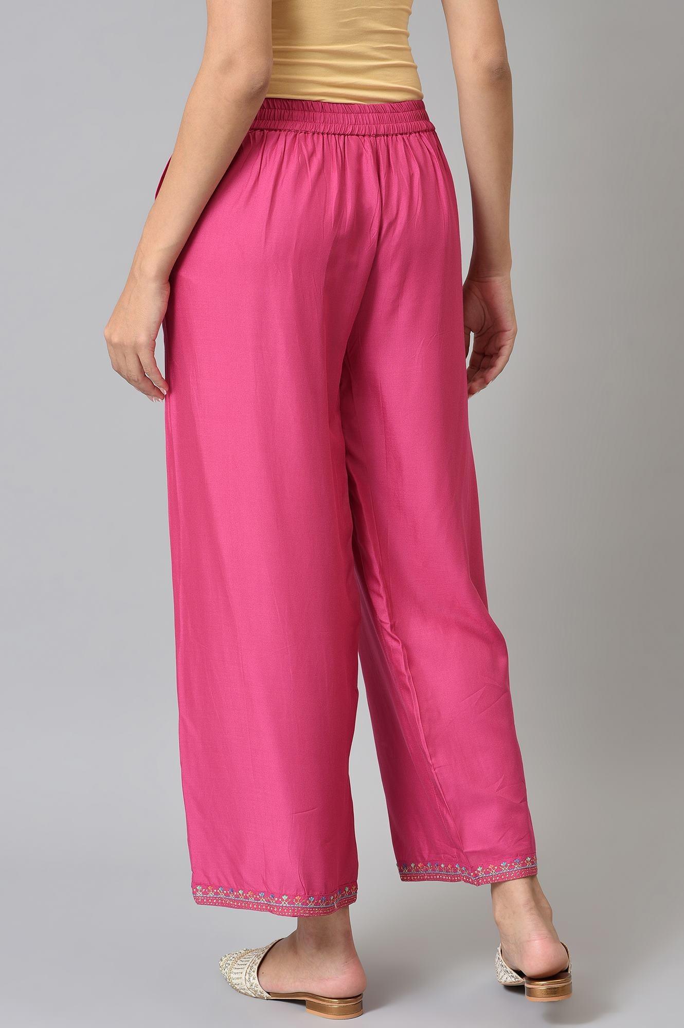 Dark Pink Festive Parallel Pants - wforwoman