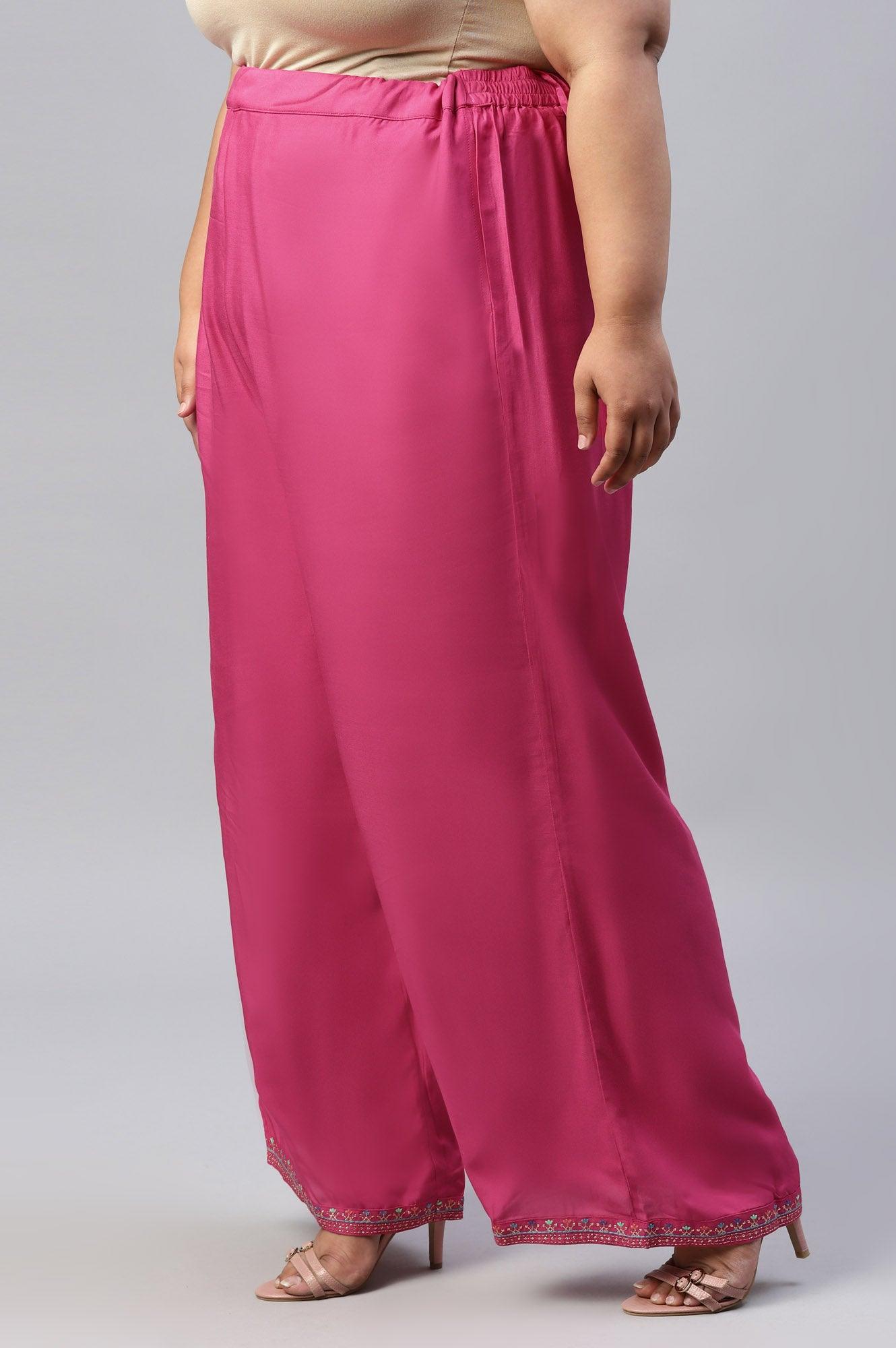 Dark Pink Festive Plus Size Parallel Pants - wforwoman