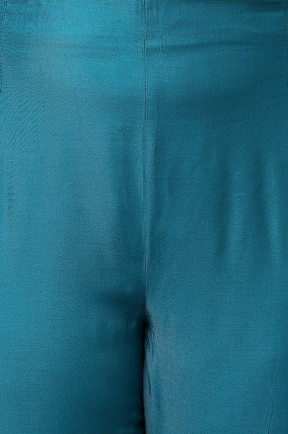 Teal Embroidered Plus Size Slim Pants - wforwoman