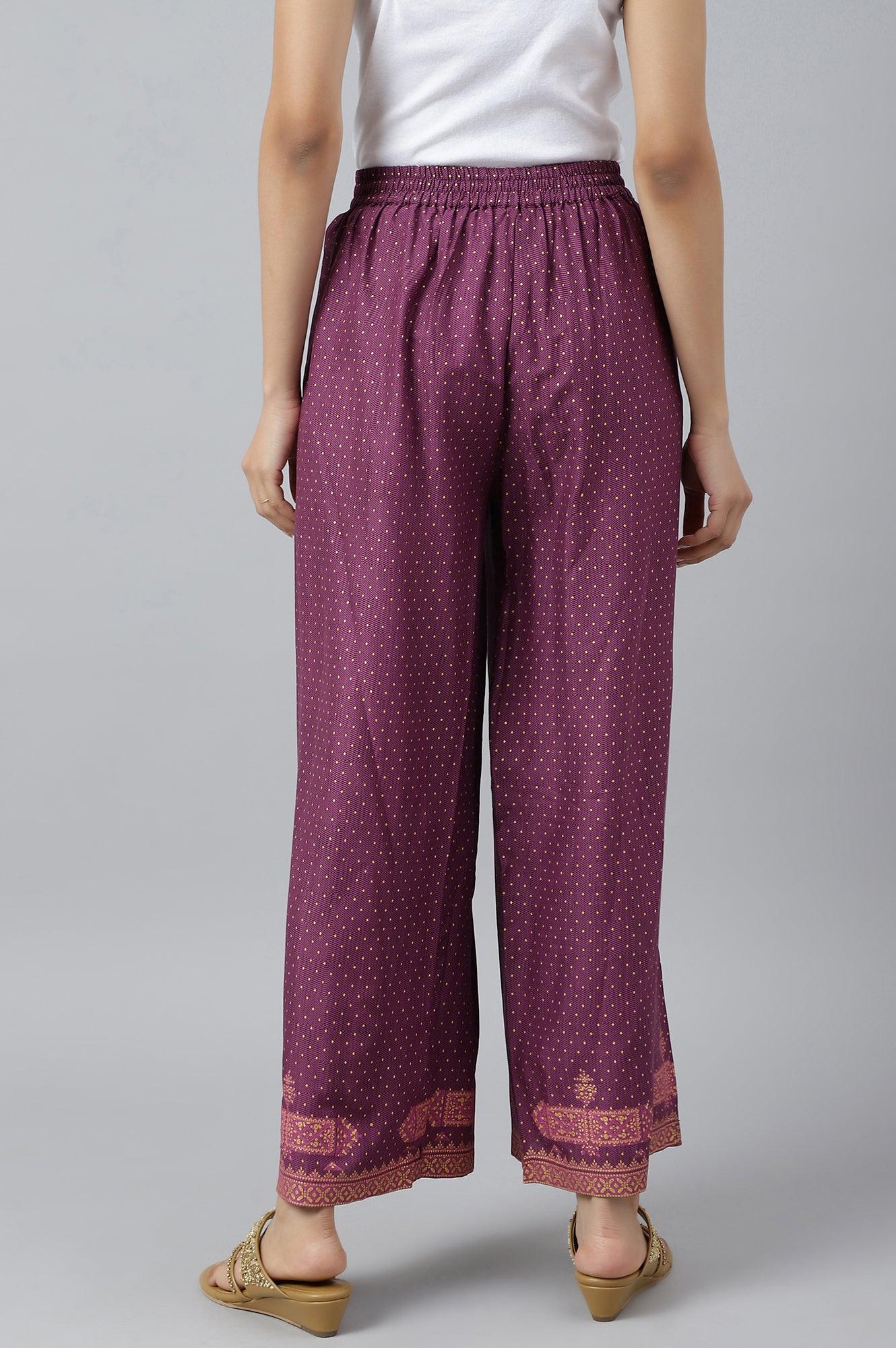 Orchid Purple Rayon Printed Parallel Pants - wforwoman