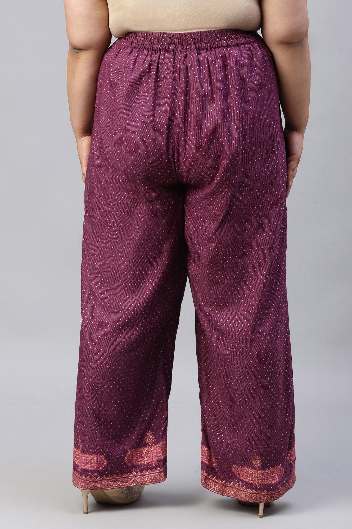 Plus Size Orchid Purple Rayon Printed Parallel Pants - wforwoman