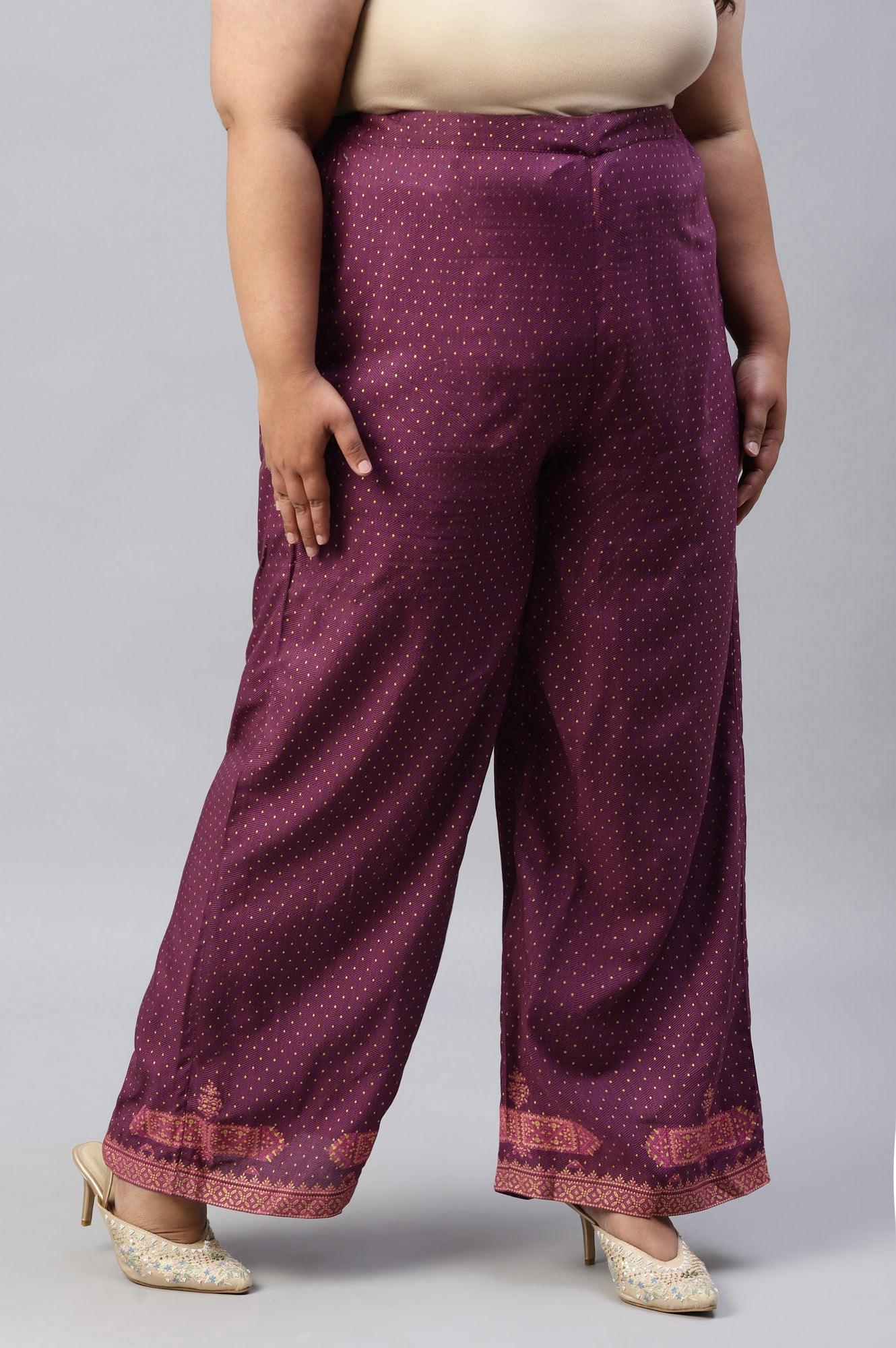 Plus Size Orchid Purple Rayon Printed Parallel Pants - wforwoman