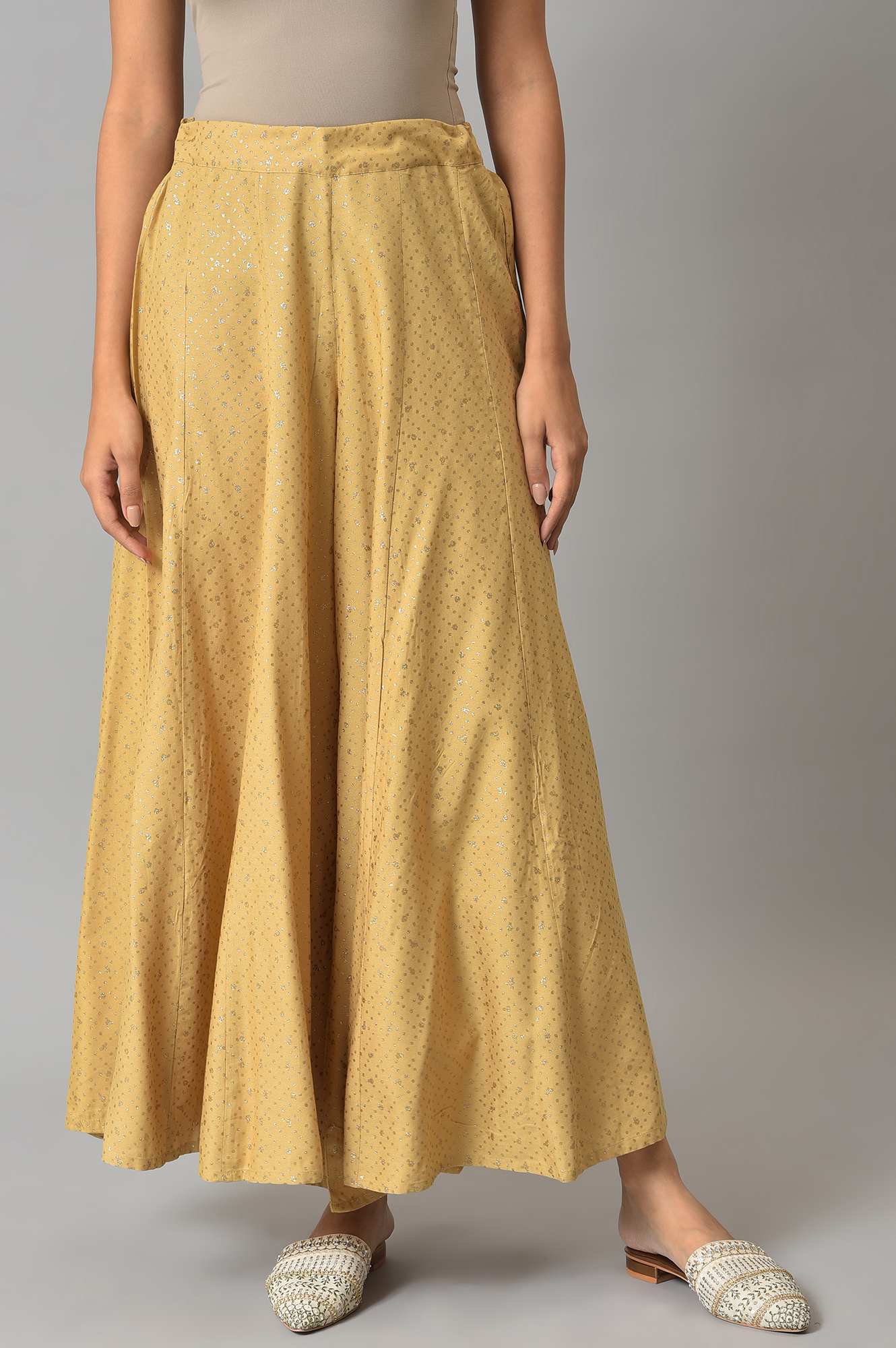 Golden Glitter Rayon Culottes In Polka Dots