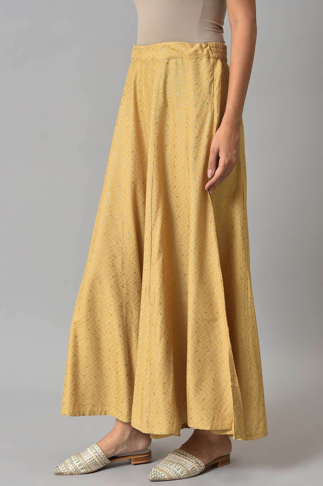 Golden Glitter Rayon Culottes In Polka Dots