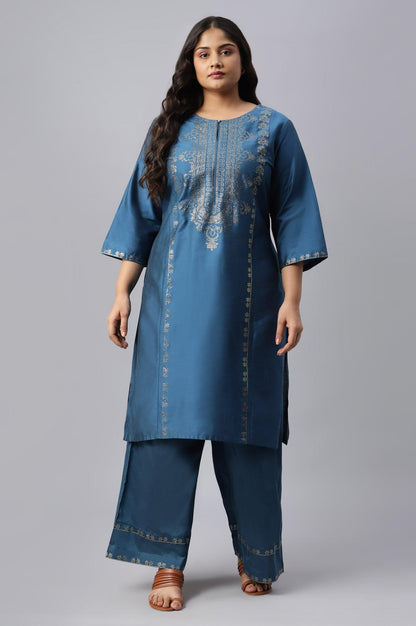 Persian Blue Straight Plus Size Parallel Pants - wforwoman
