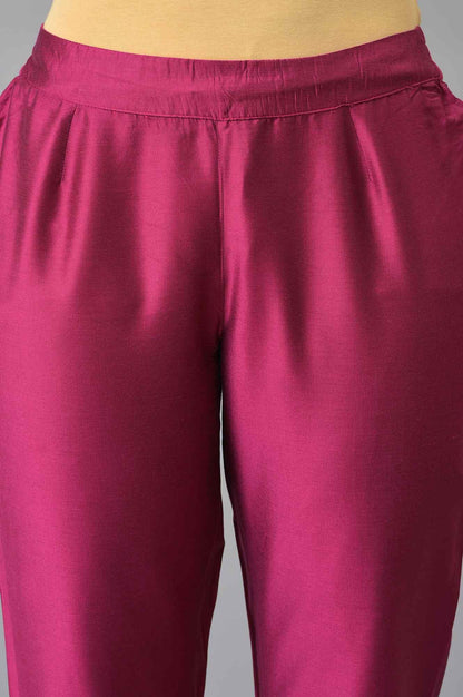 Dark Pink Women Pants With Printed Border - wforwoman
