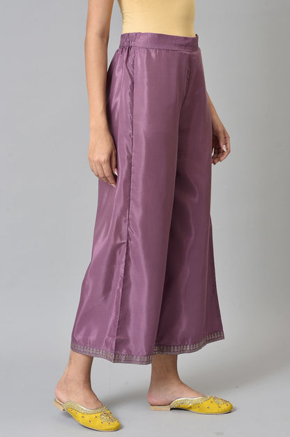 Purple Shantung Straight Parallel Pants