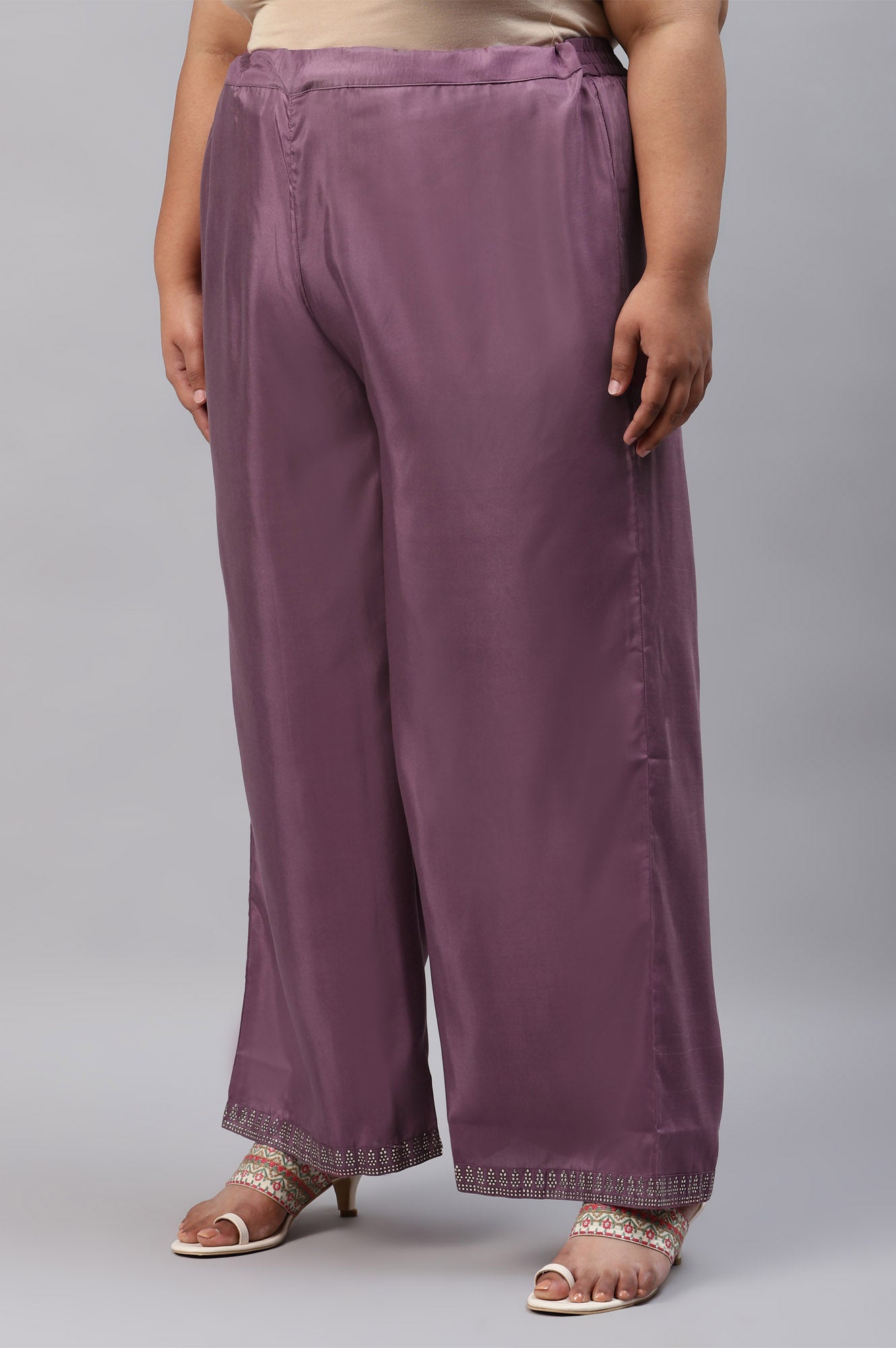 Ash Rose Pink Shantung Straight Plus Size Parallel Pants