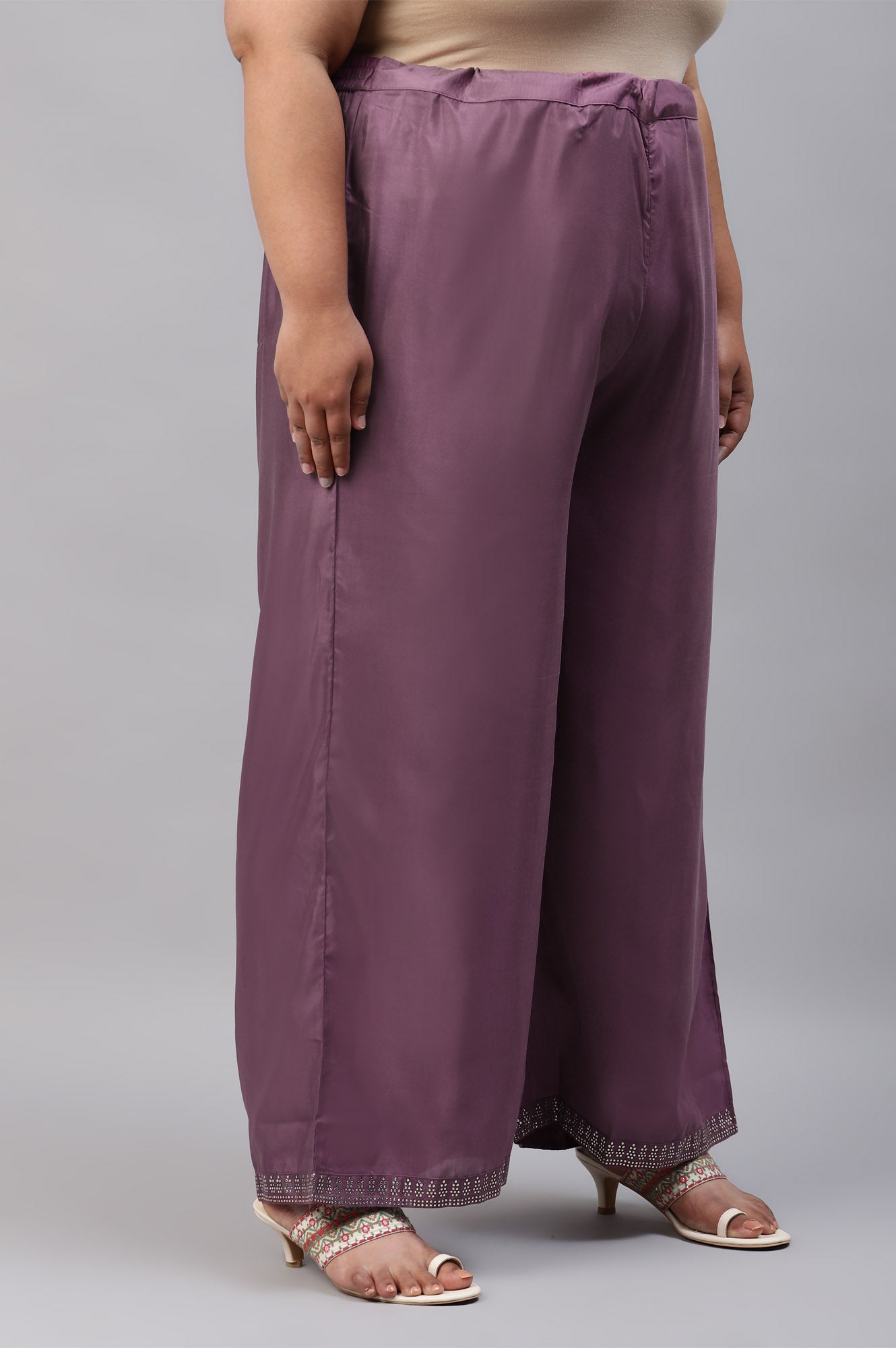 Ash Rose Pink Shantung Straight Plus Size Parallel Pants