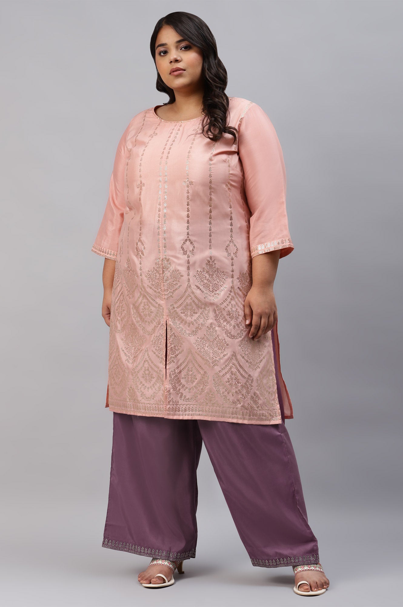 Ash Rose Pink Shantung Straight Plus Size Parallel Pants