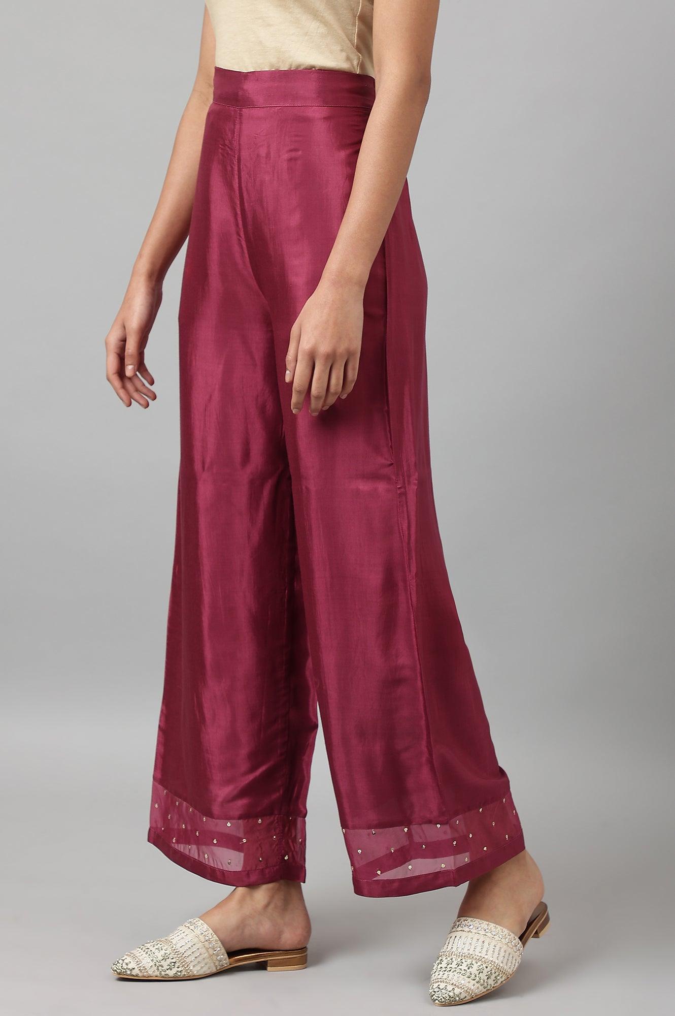 Plus Size Purple Shantung Straight Parallel Pants - wforwoman