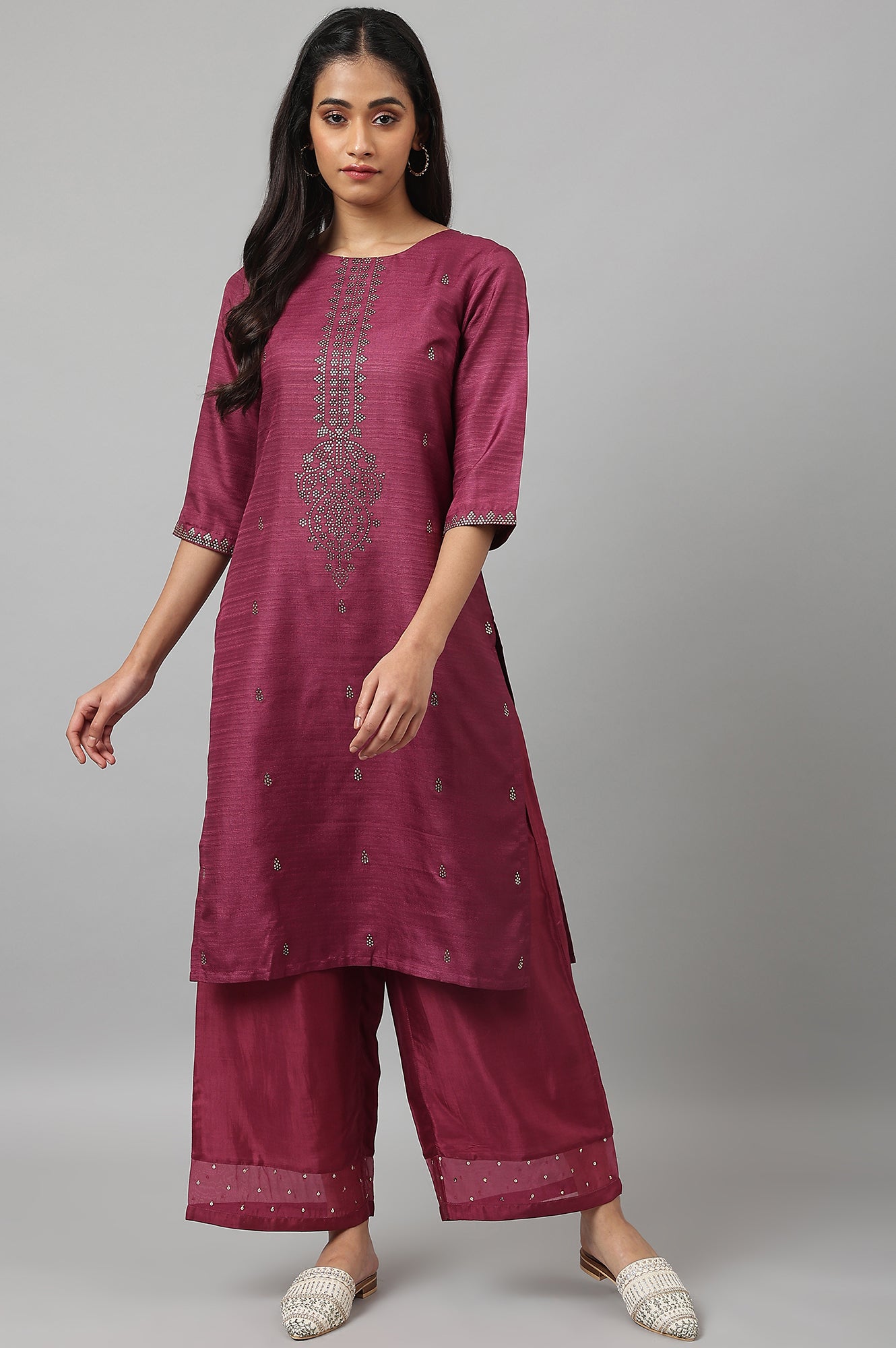 (՞っ ̫ _՞)ᐝ Buy Purple Shantung Straight Parallel Pants @ 1499 | W for woman