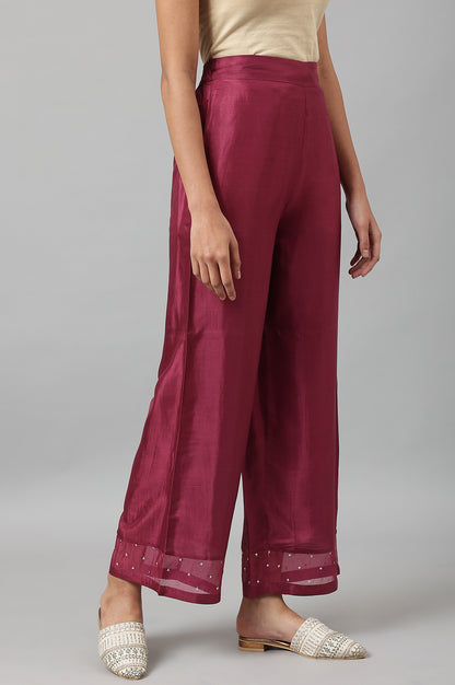 Purple Shantung Straight Parallel Pants