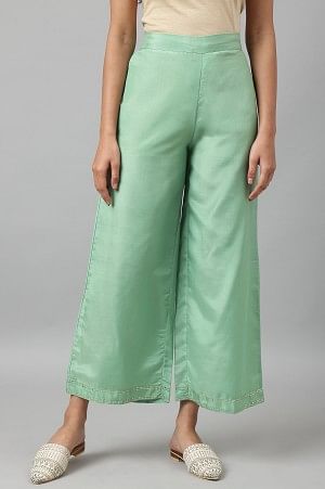 Green Solid Shantung Parallel Pants