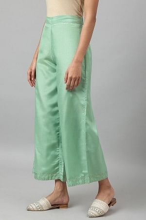 Green Solid Shantung Parallel Pants