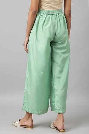 Green Solid Shantung Parallel Pants