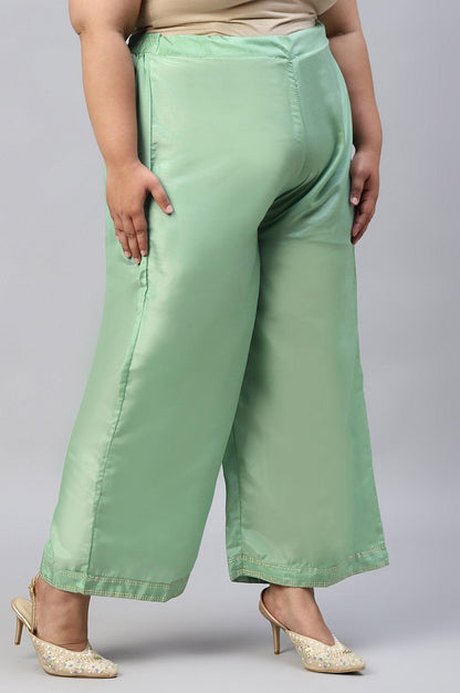 Green Solid Shantung Plus Size Parallel Pants - wforwoman
