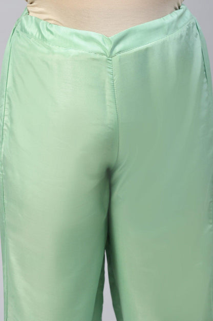 Green Solid Shantung Plus Size Parallel Pants - wforwoman