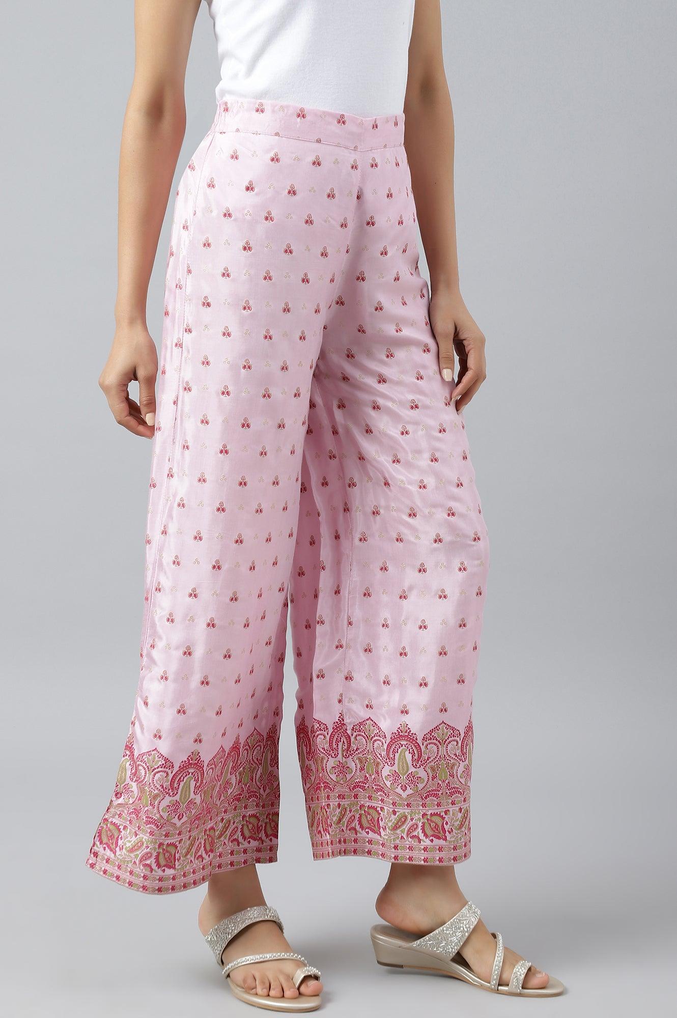 Light Pink Shantung Printed Parallel Pants - wforwoman