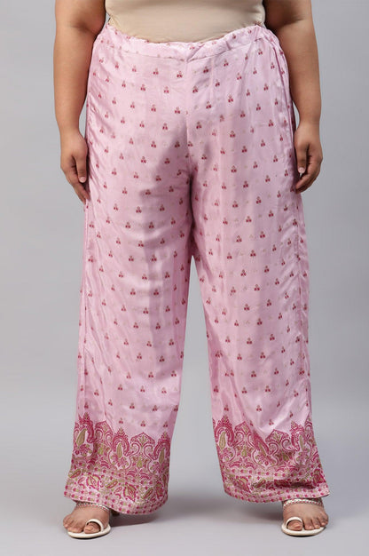 Plus Size Light Pink Shantung Printed Parallel Pants - wforwoman