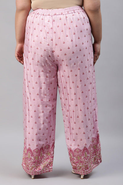 Plus Size Light Pink Shantung Printed Parallel Pants - wforwoman