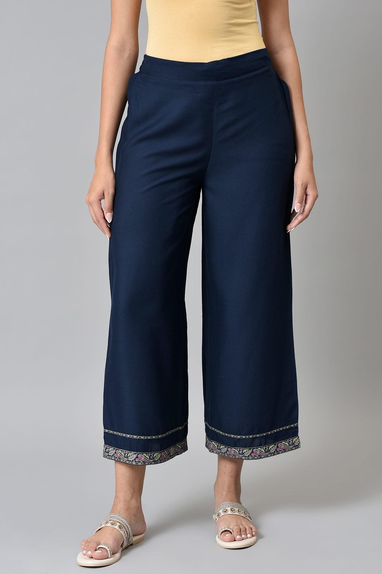 Parallel Pant Notes Buy Dark Blue Rayon Straight Parallel Pants Online for Woman | WforWoman