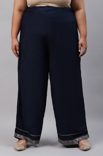 Plus Size Dark Blue Rayon Straight Parallel Pants - wforwoman