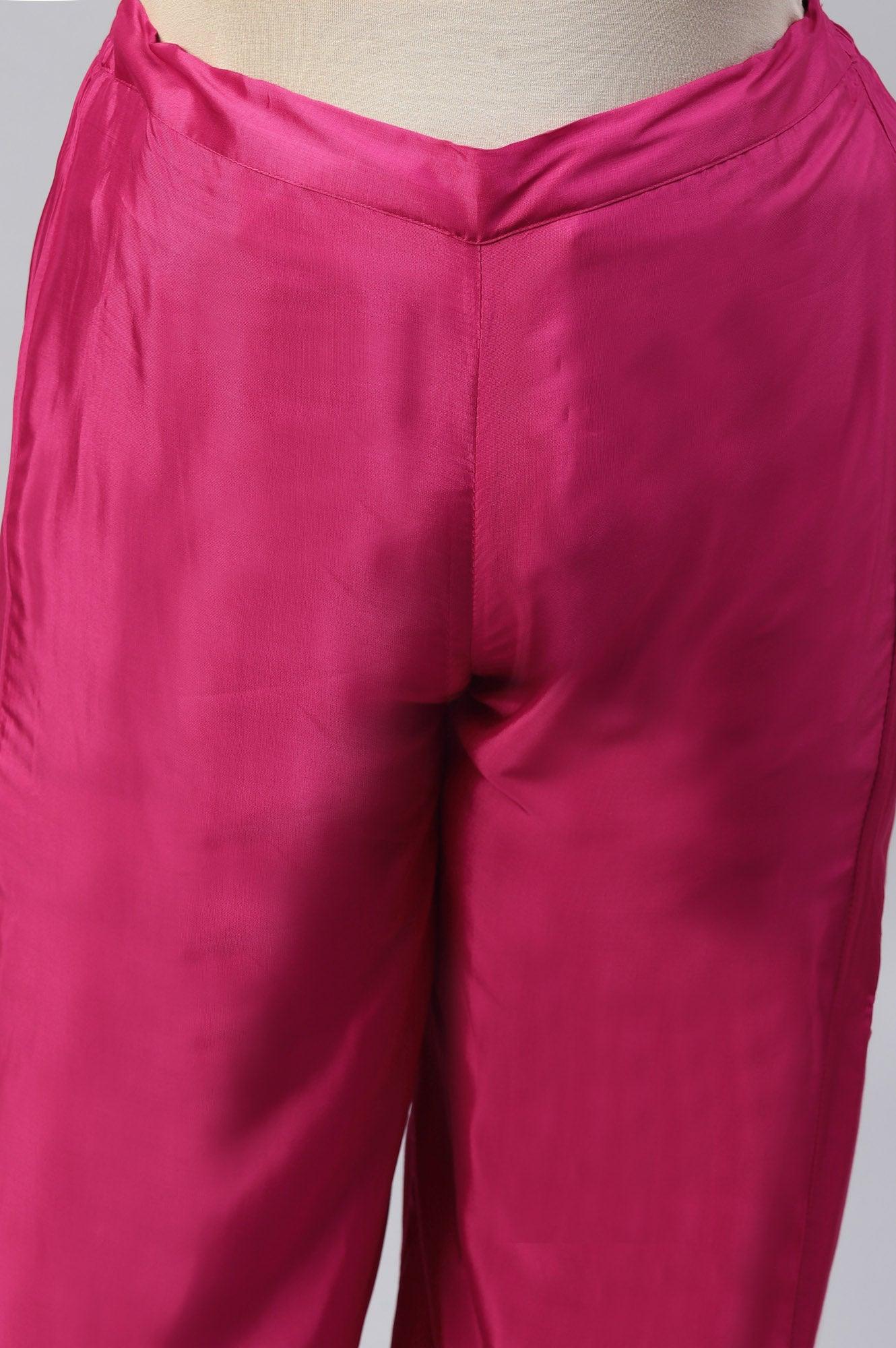 Plus Size Dark Pink Shantung Straight Parallel Pants - wforwoman