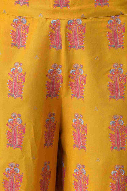 Mustard Rayon Printed Parallel Pants - wforwoman