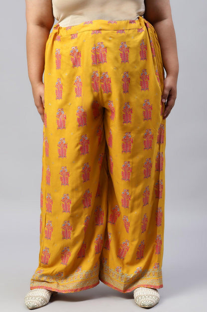 Plus Size Mustard Rayon Printed Parallel Pants - wforwoman
