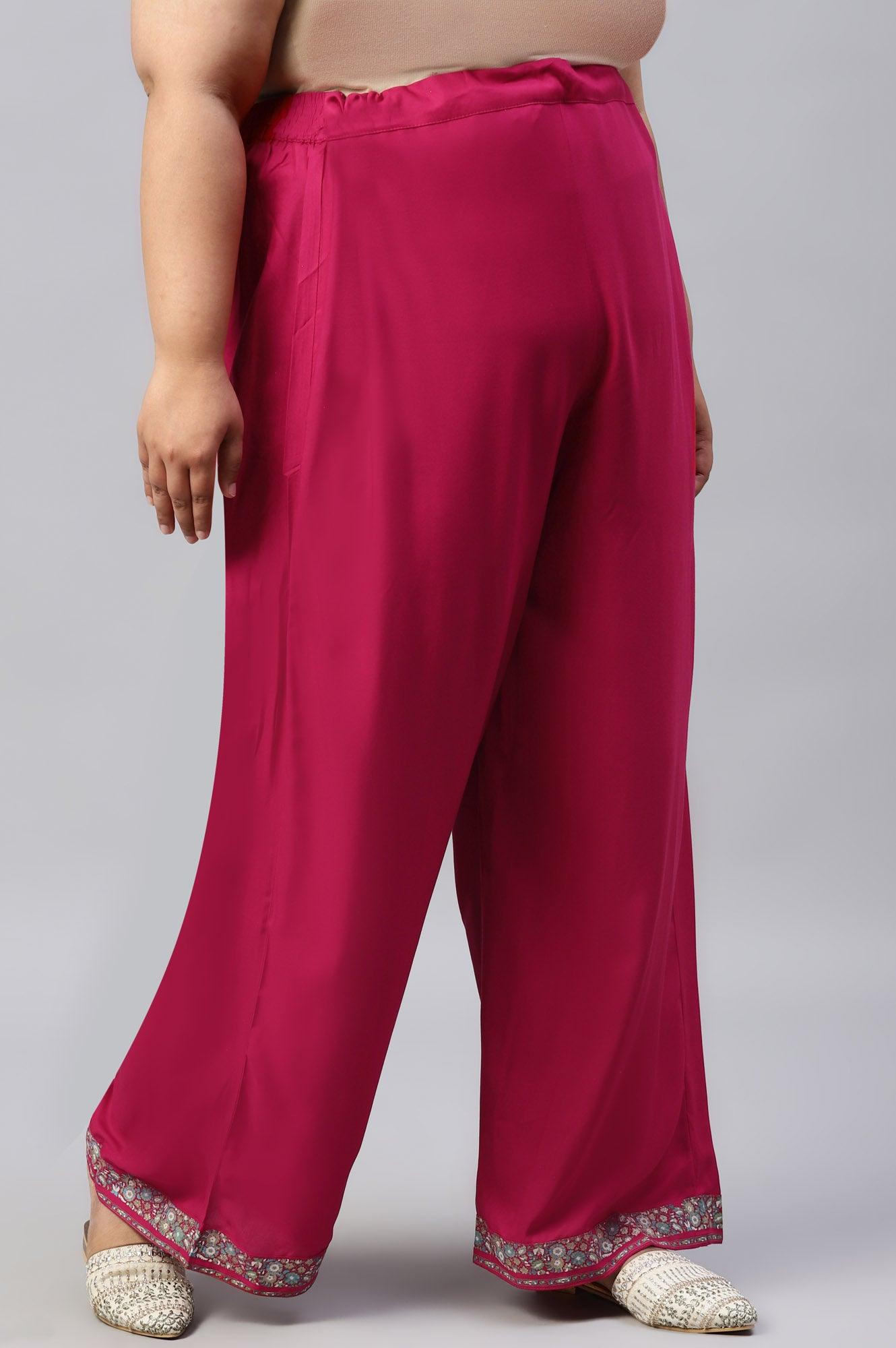 Plus Size Pink Rose Rayon Straight Parallel Pants - wforwoman