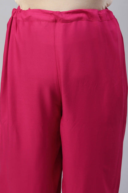 Plus Size Pink Rose Rayon Straight Parallel Pants - wforwoman