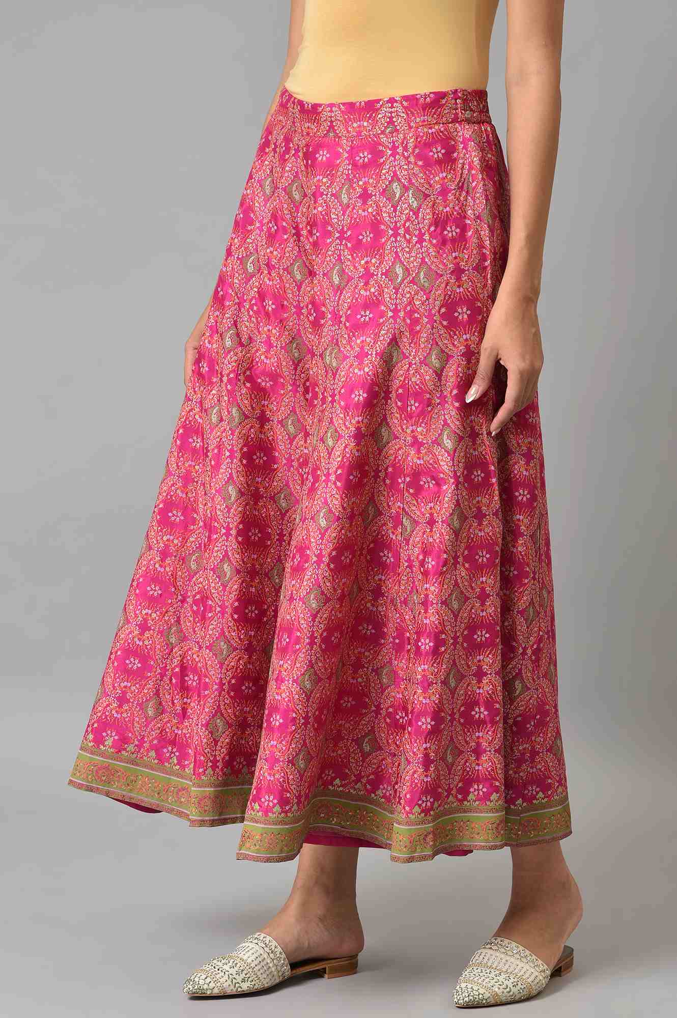 Berry Pink Printed Flared Culottes
