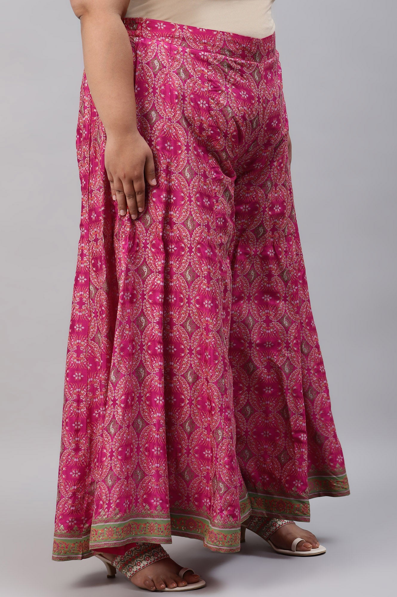 Plus Size Berry Pink Printed Flared Culottes