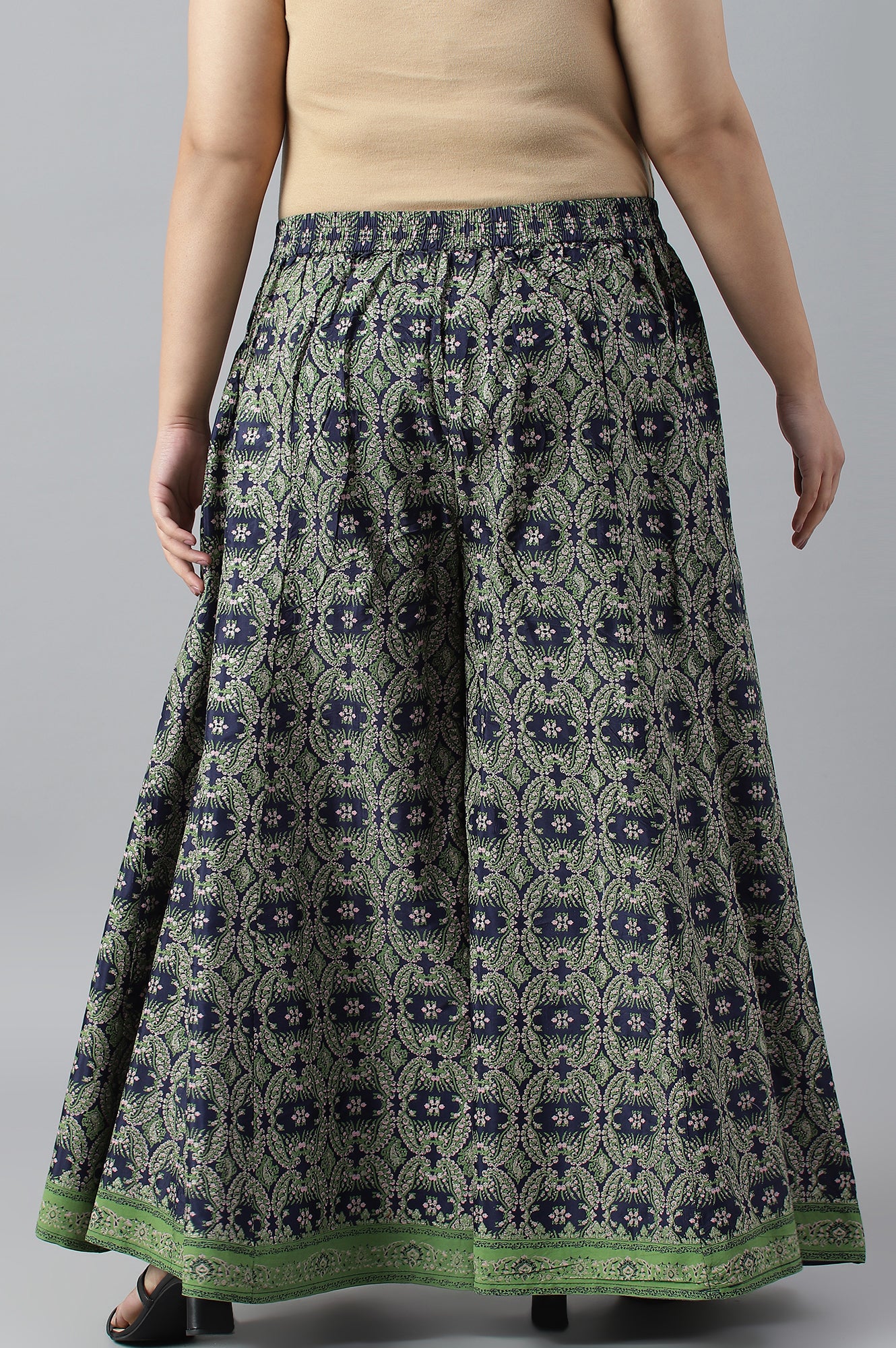 Dark Blue Paisely Printed Plus Size Culottes