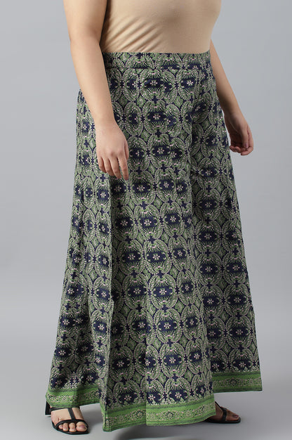 Dark Blue Paisely Printed Plus Size Culottes