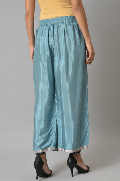 Aqua Blue Shantung Straight Parallel Pants