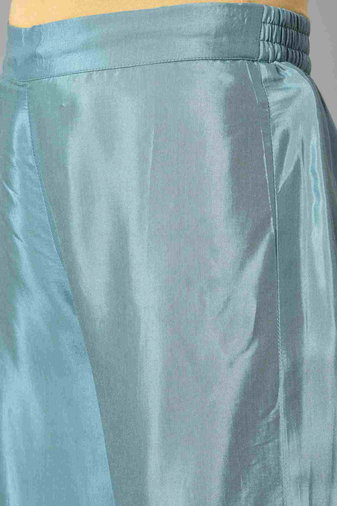 Aqua Blue Shantung Straight Parallel Pants