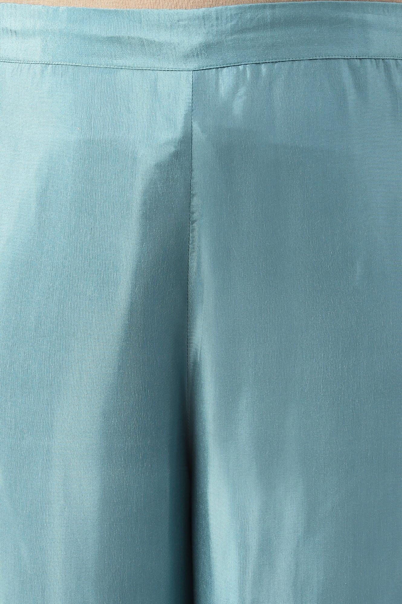 Plus Size Aqua Blue Shantung Straight Parallel Pants - wforwoman