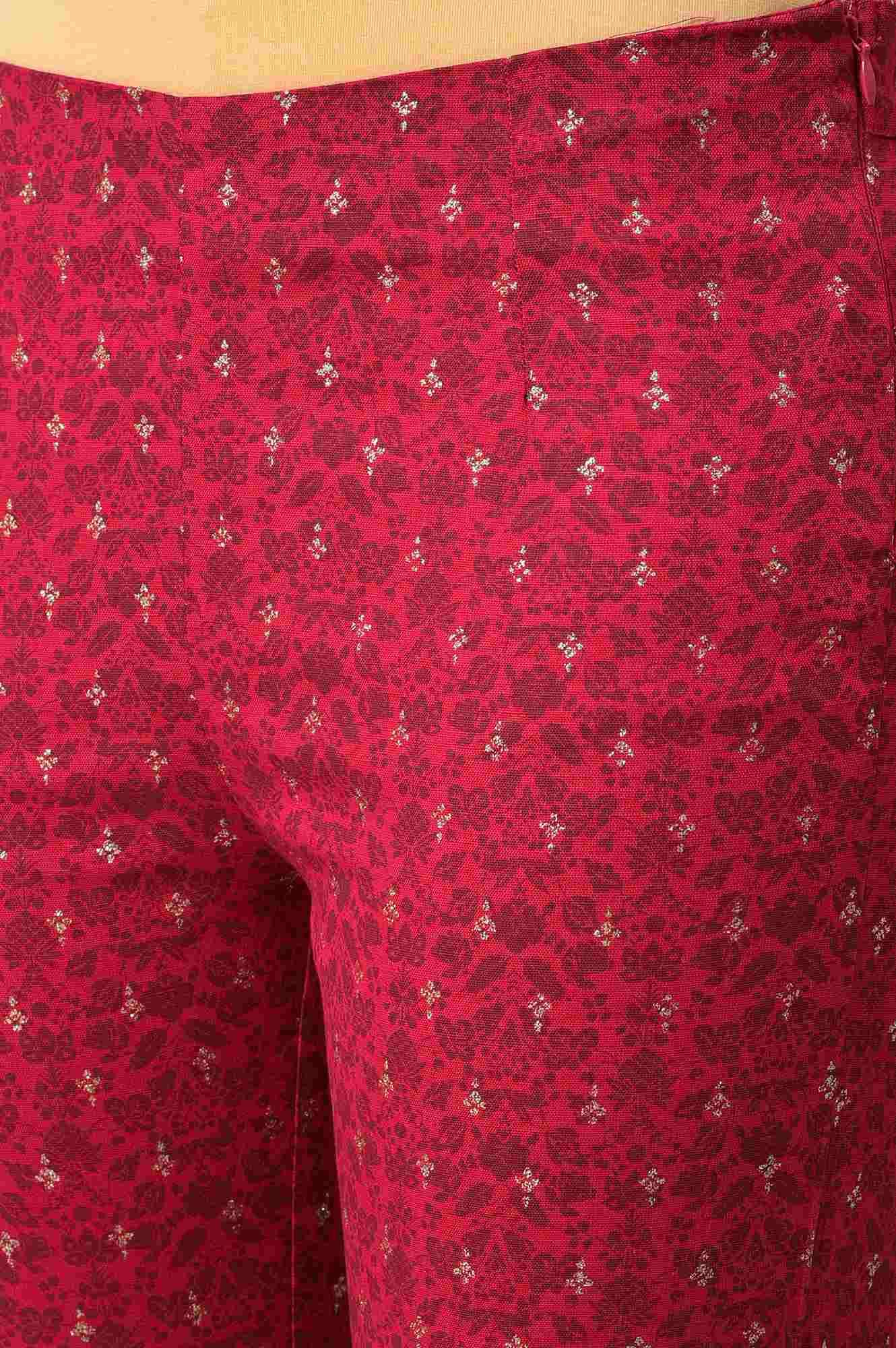 Fuchsia Pink Floral Printed Slim Pants - wforwoman