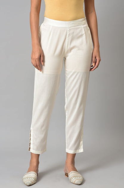 &quot;White Solid Light Festive Straight Slim Pants &quot;