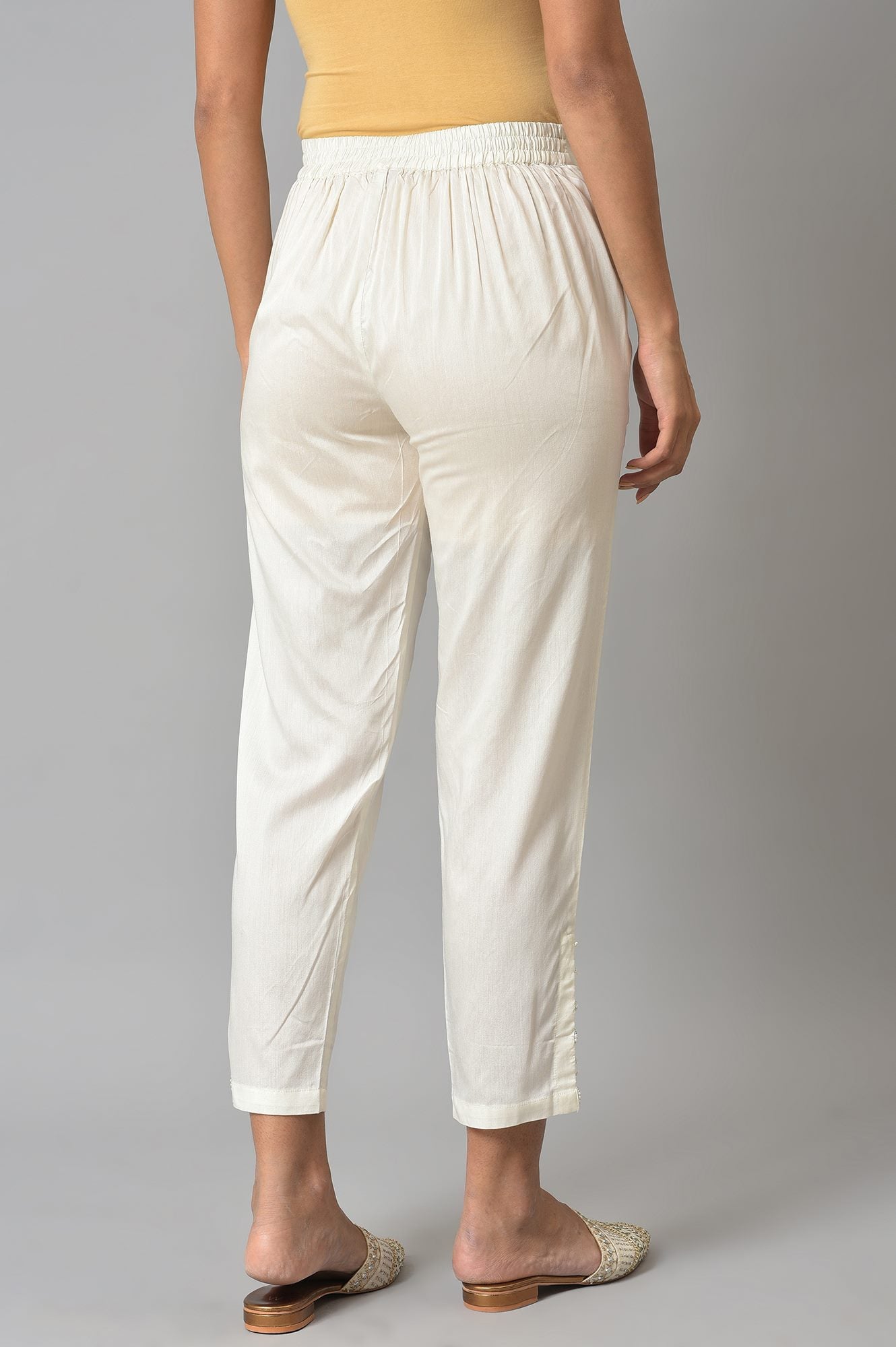 &quot;White Solid Light Festive Straight Slim Pants &quot;