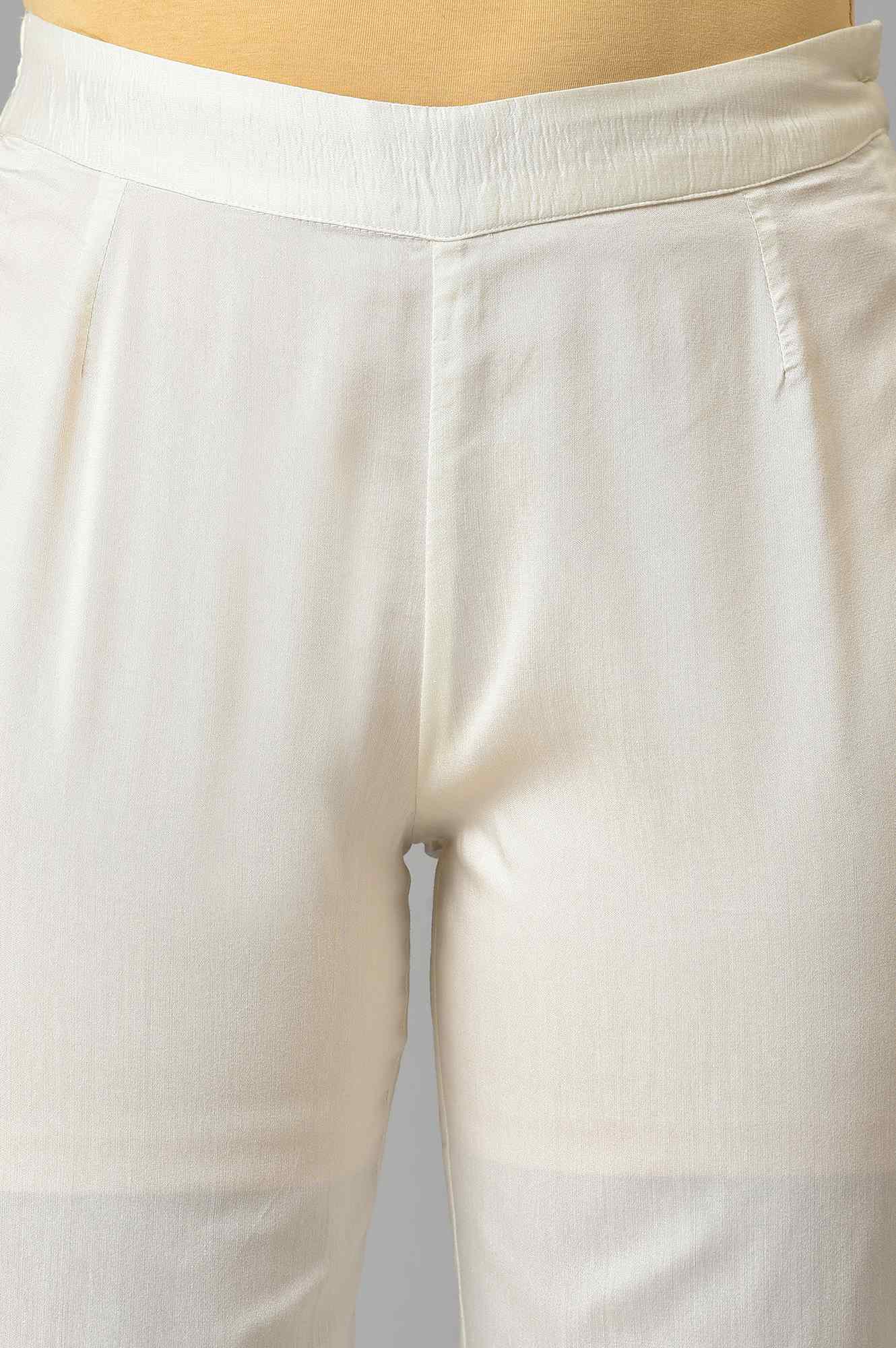 &quot;White Solid Light Festive Straight Slim Pants &quot;