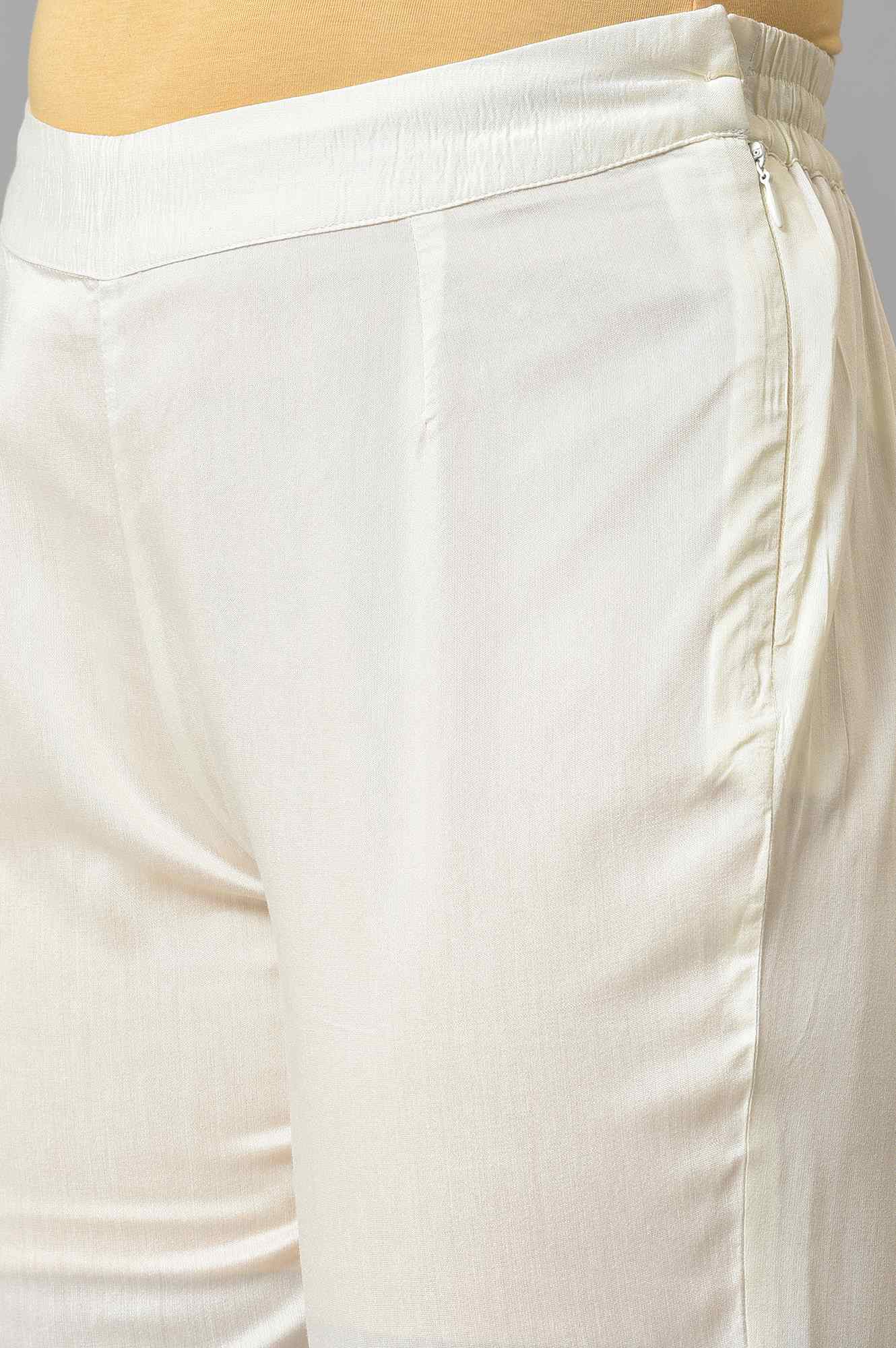 &quot;White Solid Light Festive Straight Slim Pants &quot;