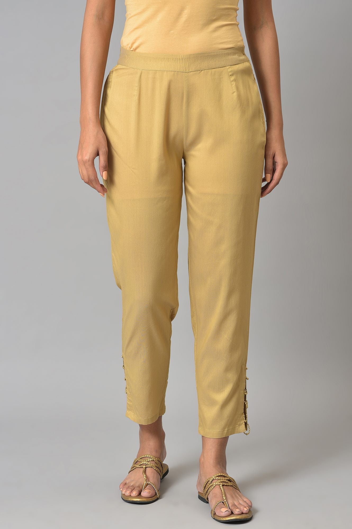 Gold Solid Light Festive Slim Pants