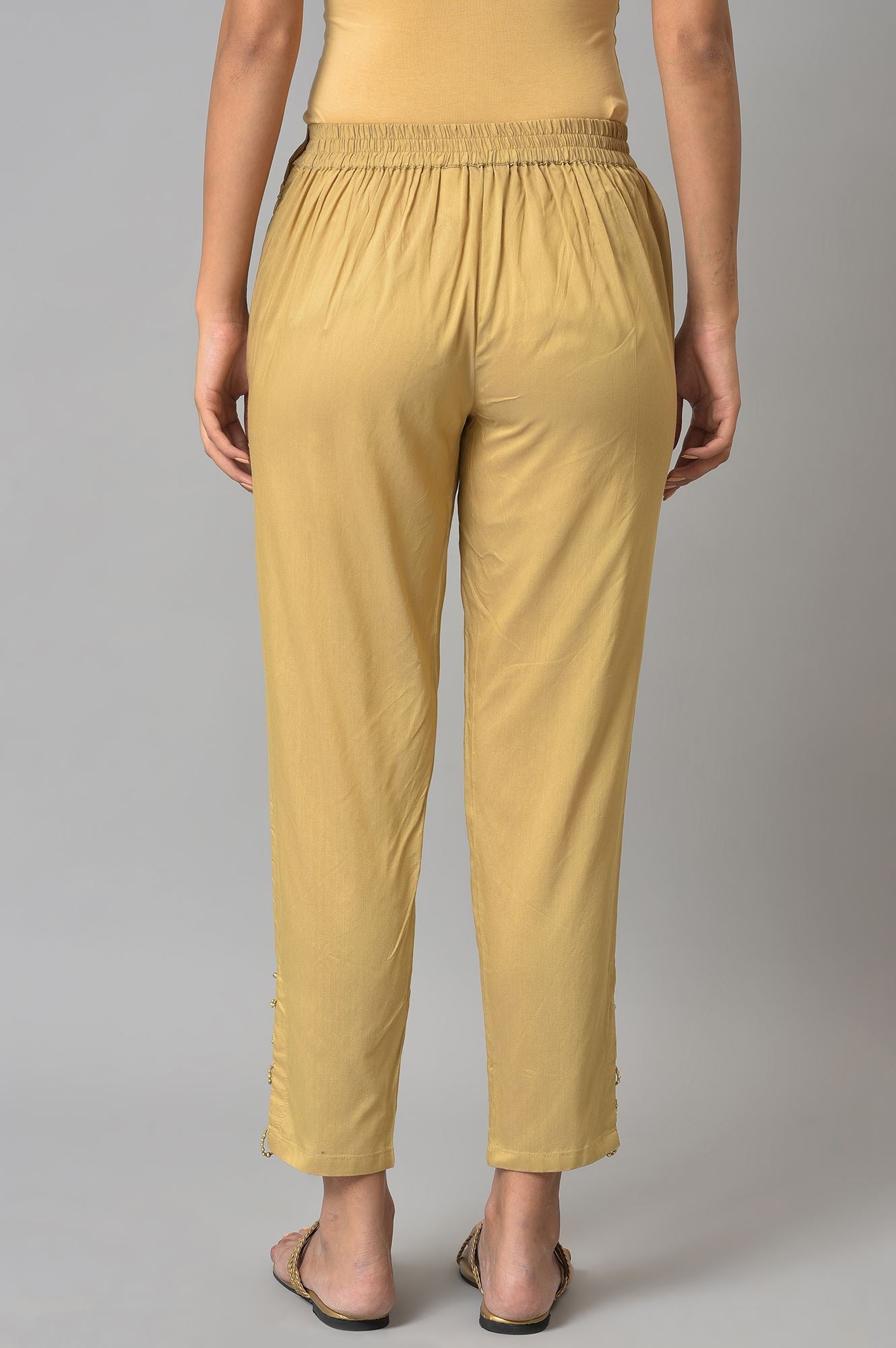 Gold Solid Light Festive Slim Pants