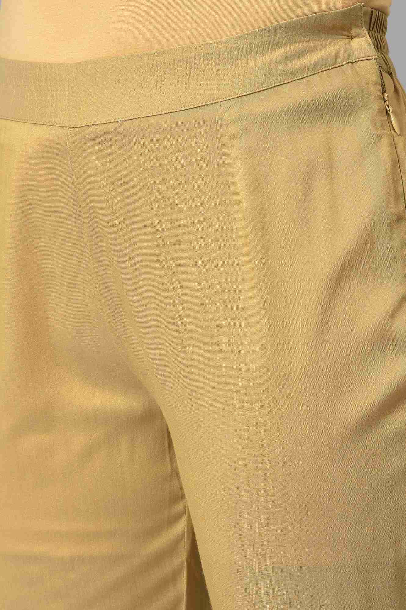 Gold Solid Light Festive Slim Pants