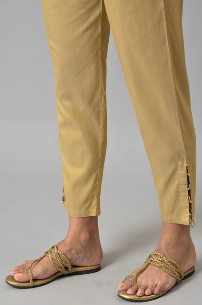 Gold Solid Light Festive Slim Pants