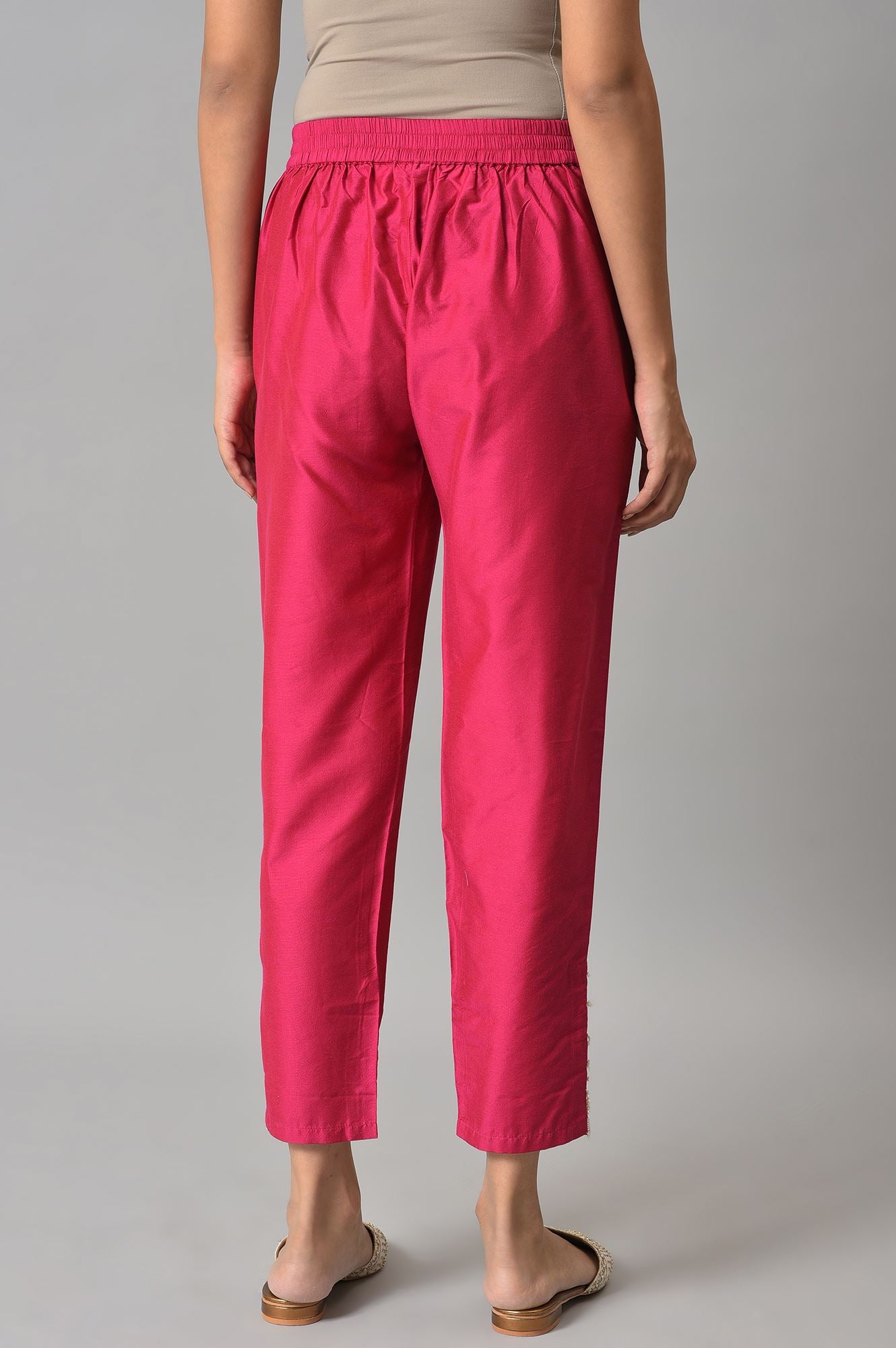 Dark Pink Solid Light Festive Slim Pants