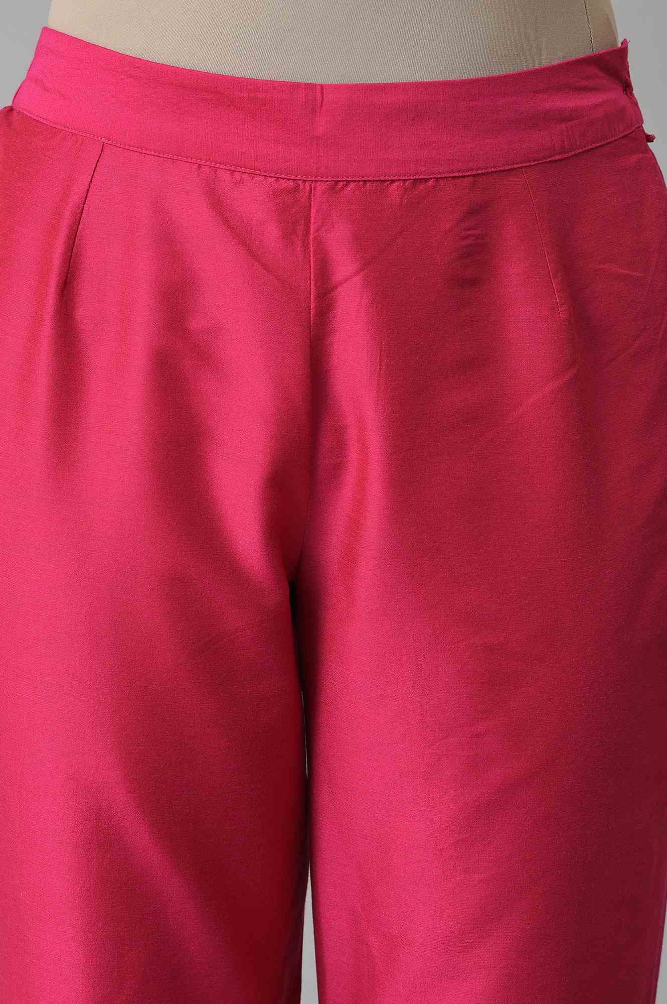 Dark Pink Solid Light Festive Slim Pants